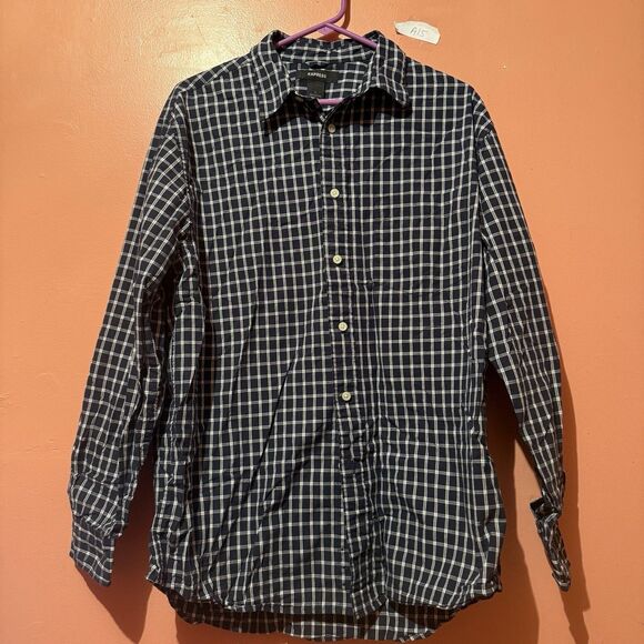 Express Mens Button Up Shirt L Large Black White Square Checker Collared - Picture 1 of 7